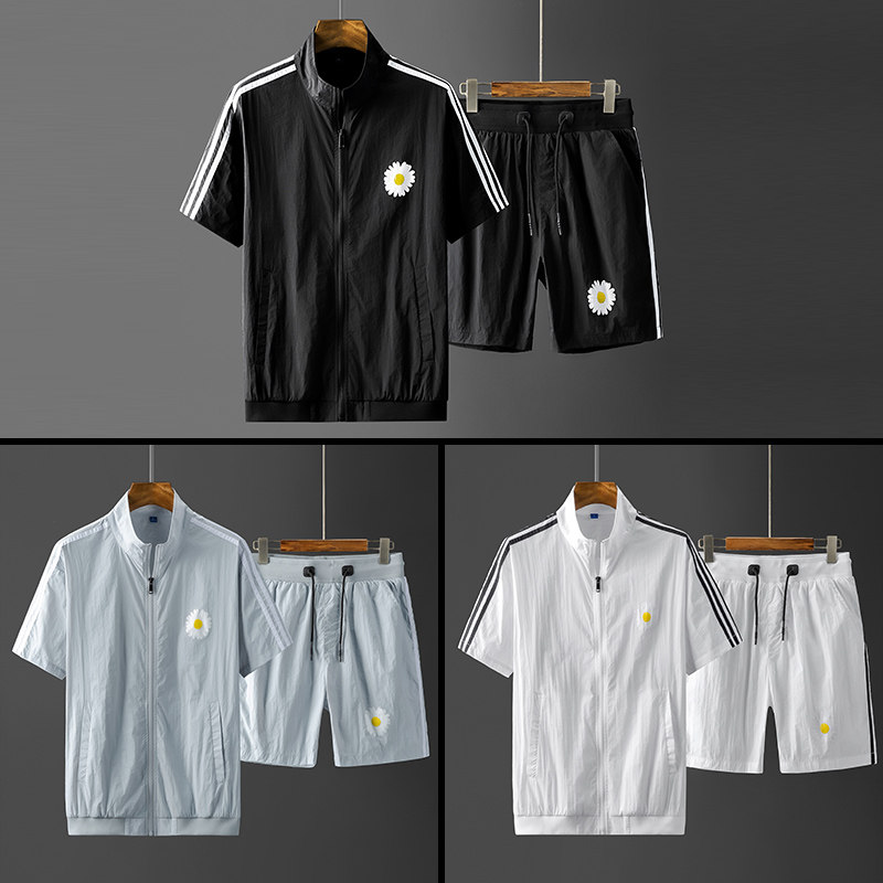 短袖套装男夏季冰丝透气立领薄夹克 千缘鸟男装夹克