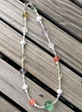 眼观S925银多彩水晶搭配串珠项链