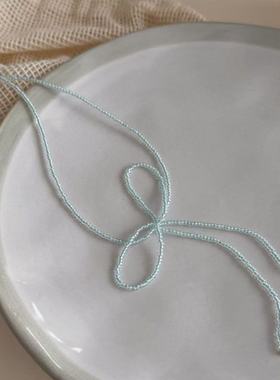 S925银蓝色米珠蝴蝶结锁骨链