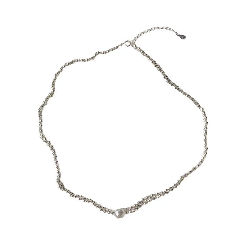 眼观S925银仿珍珠银珠编织项链百搭简约小众设计气质高级感锁骨链,淘宝优惠券,粉丝福利购,淘宝优惠卷