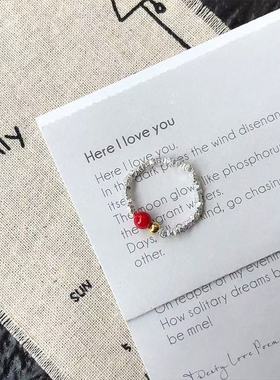 S925银红色海珠珊瑚戒指