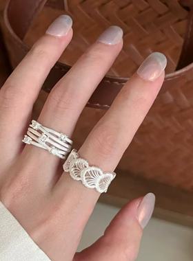 S925银冷淡风多层线条锆石戒指