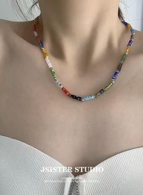 眼观S925银原创设计感彩色项链