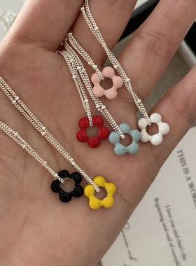S925银滴釉实心红色花朵项链