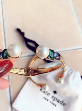 欧美风轻奢珍珠宝石开口手环