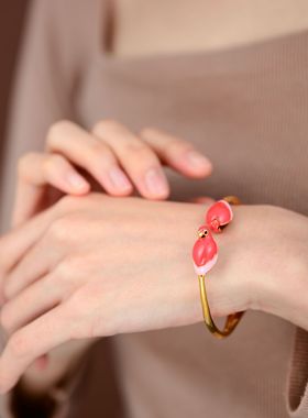 珐琅彩红色鹦鹉轻奢女森系简约轻奢高级感时尚气质开口小鸟手镯