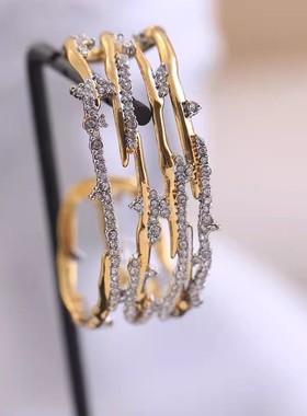 欧美风格复古饰品时尚个性夸张女士手镯百搭镶钻开口可调节手环