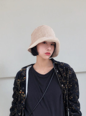日本可折叠灯芯绒休闲风渔夫帽子