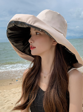 rosex黑胶防晒气质太阳帽大檐