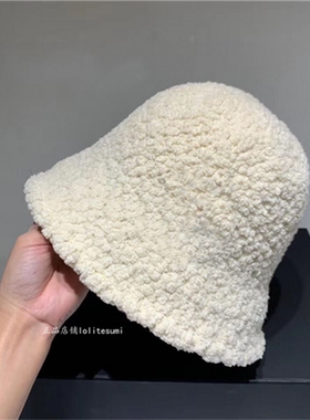 明星同款羊羔毛绒时尚白色渔夫帽