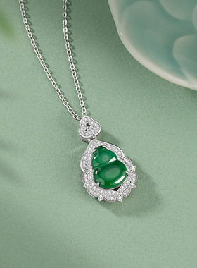 葫芦纯银925项链女新中式国潮天然危料翡翠锁骨链ins福禄双全