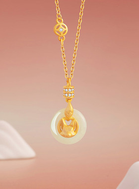 小狐狸纯银925和田玉项链女可爱甜美风铜钱锁骨链ins风平安扣吊