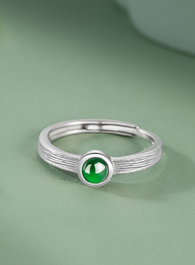 天然危料翡翠纯银925戒指女小众设计轻奢款戒环ins感圆形对戒