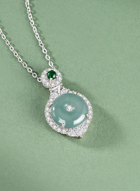 繁花似锦纯银925项链女新中式天然危料蓝水翡翠锁骨链平安扣吊坠