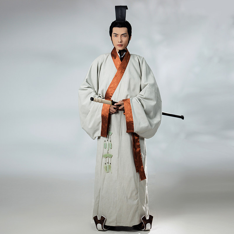 怀谷居【霜序】战国直裾袍汉服绿色红色男款棉麻秦汉魏晋曲裾原创,淘宝优惠券,粉丝福利购,淘宝优惠卷