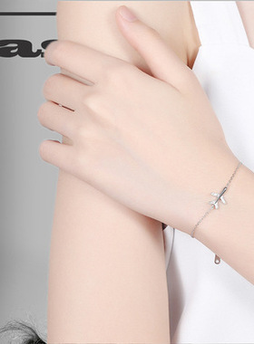 简约森系甜美飞机纯银手链女韩版小清新创意镶钻锆石手链新款饰品