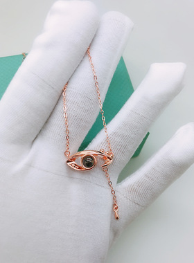 抖音同款纯银眼睛项链一百种语言100句我爱你 爱的记忆情人节礼物