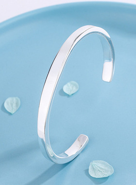 时尚气质足银999手镯平面实心纯银手环简约清新细款光面女款镯子