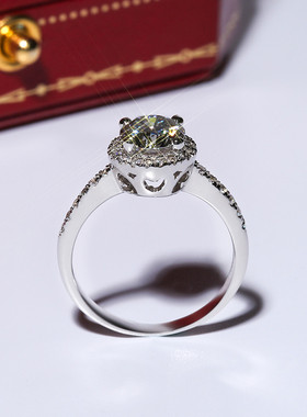 豪华群镶莫桑石钻戒女纯银镀铂金鸽子蛋戒指一克拉定制18k白金D色