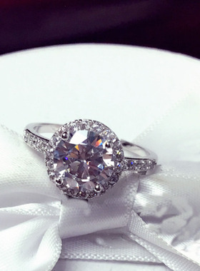 爆闪圆形莫桑石微镶水晶纯银戒指韩国版欧美饰品潮人关节指环戒子