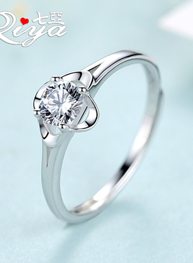 简约纯银莫桑石戒指女个性日韩版学生潮人足银食指环开口网红