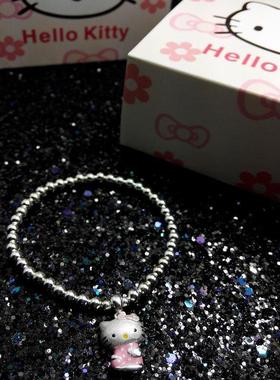 纯银kitty吊坠儿童生日礼物手链