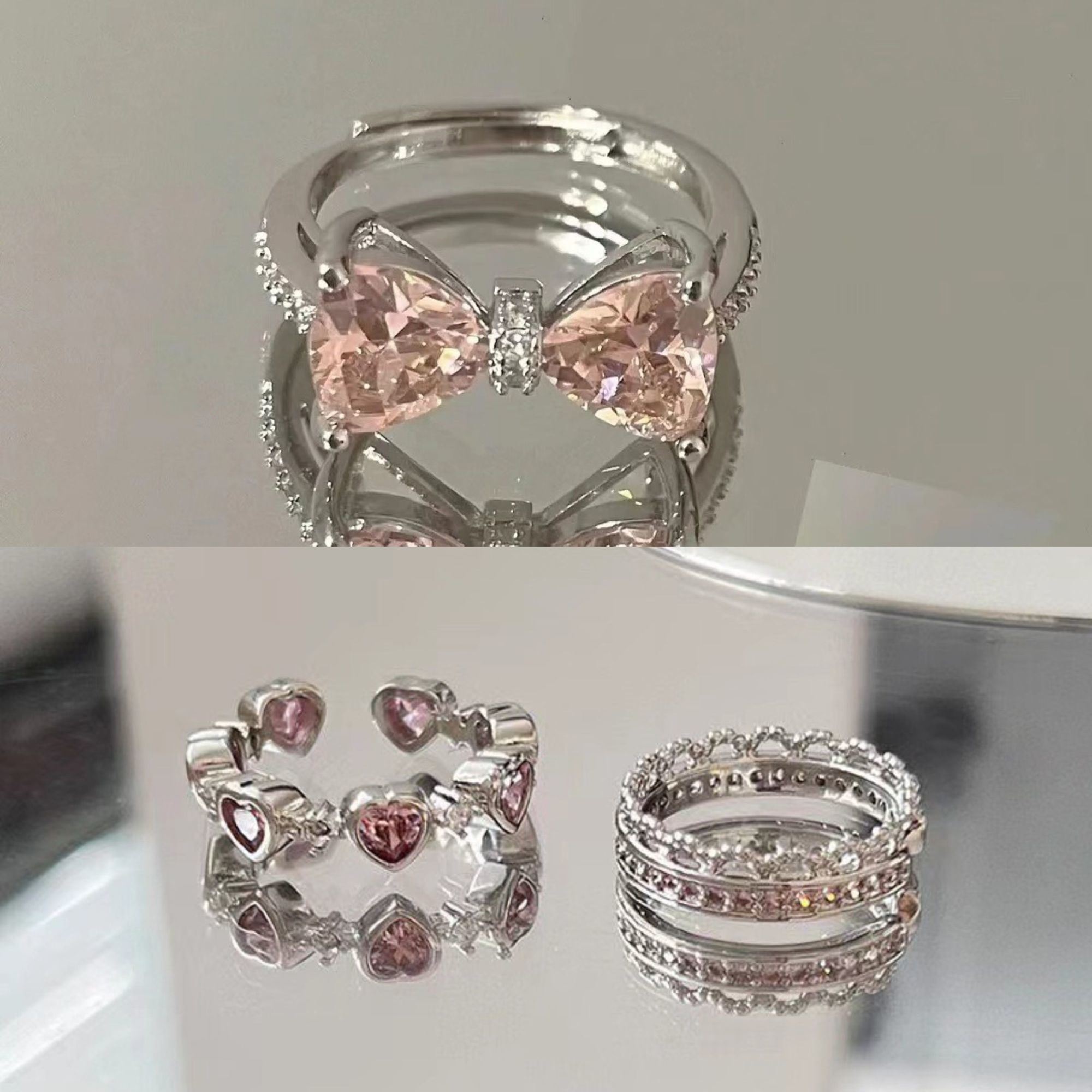 Girls' heart-breaking pink love ring female ins niche advanced opening adjustable index finger ring bestie ring
