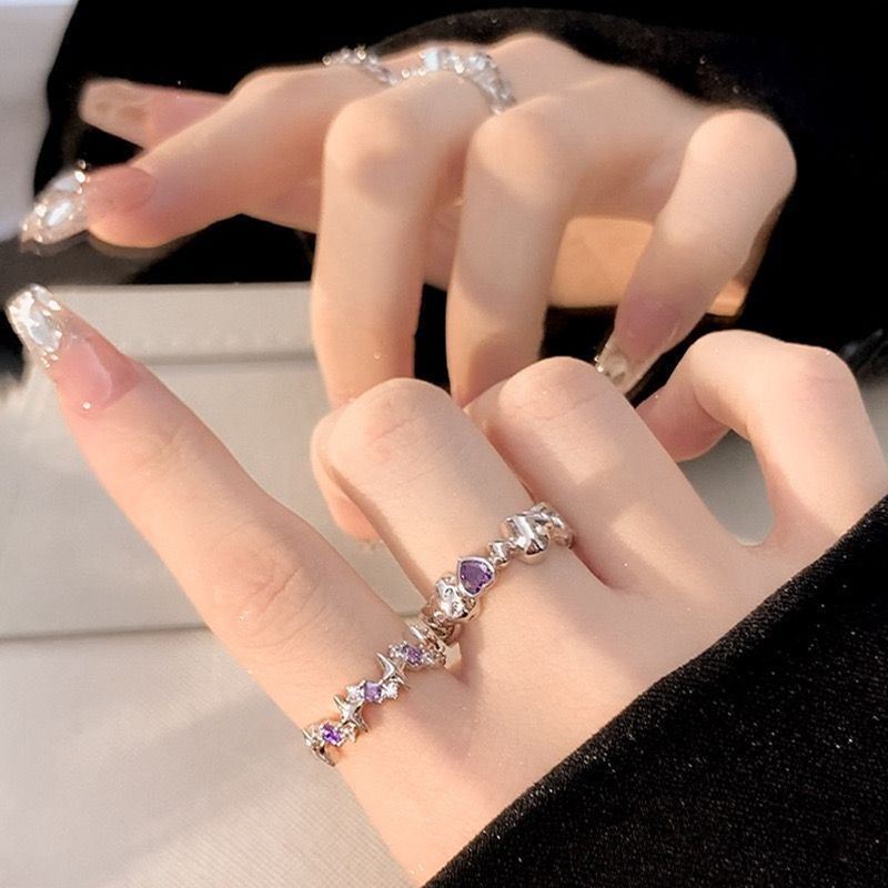 Girls' heart-breaking pink love ring female ins niche advanced opening adjustable index finger ring bestie ring