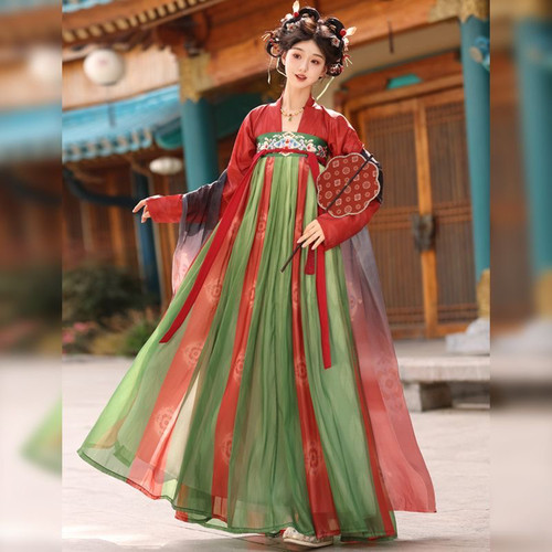 大码汉服女胖mm200斤唐制齐胸襦裙印花复原国风飘逸古风秋季套装 - 图2