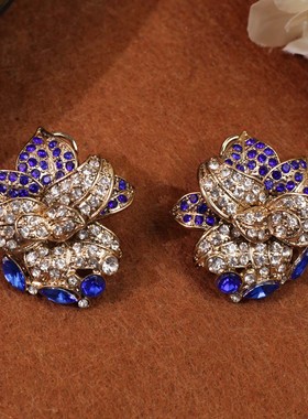 FFOOOO 复古吊坠夸张优雅蓝色项链耳钉套装