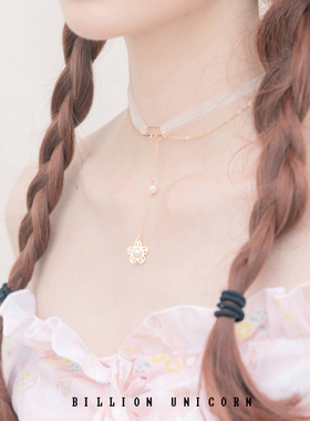 原创夏季小清新蕾丝女花朵锁骨链