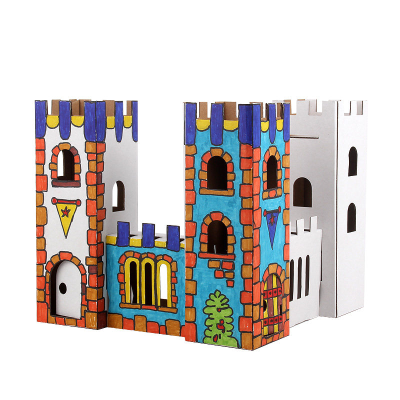 幼儿园创意绘画材料彩绘长城儿童手工制作白模填色DIY纸房子城堡,淘宝优惠券,粉丝福利购,淘宝优惠卷