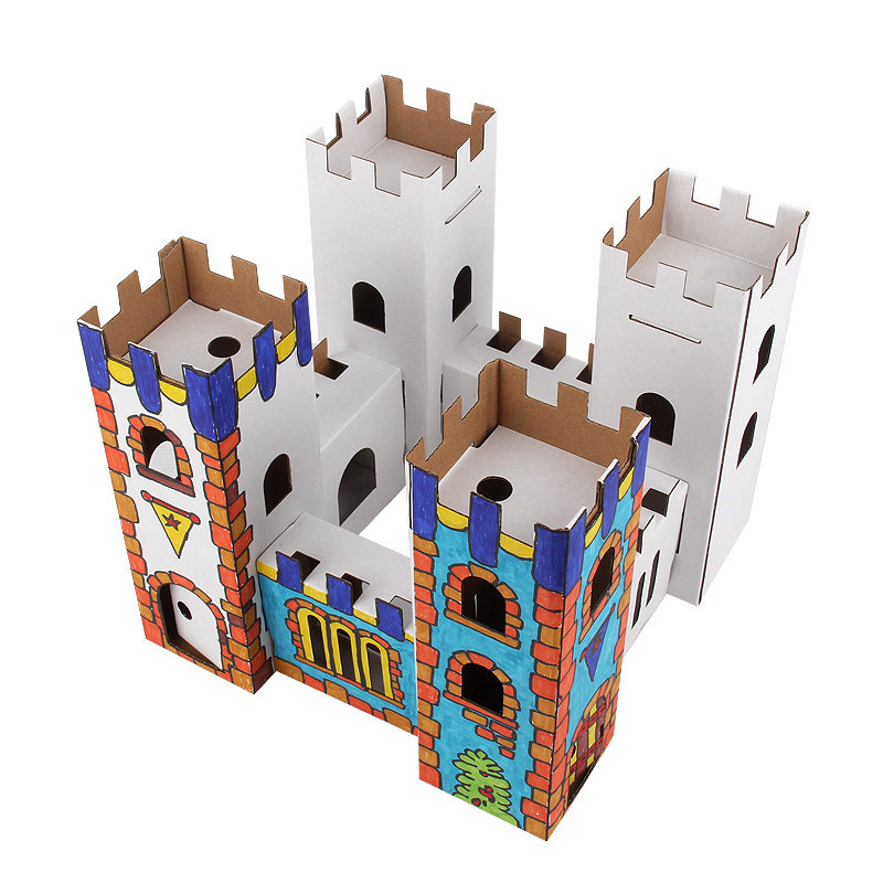幼儿园创意绘画材料彩绘长城儿童手工制作白模填色DIY纸房子城堡,淘宝优惠券,粉丝福利购,淘宝优惠卷