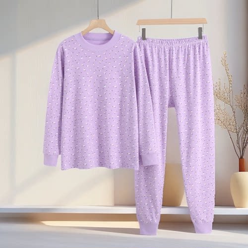 中老年人女士半高领套头纯棉秋衣秋裤套装加肥大码妈妈装打底内衣 - 图3