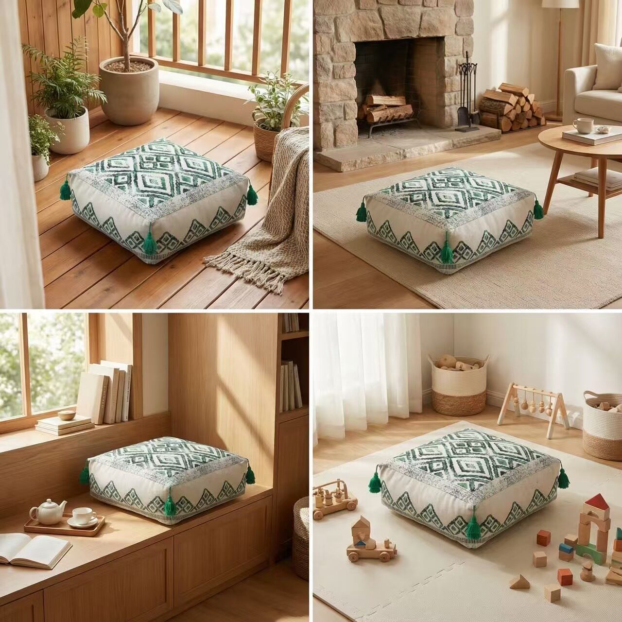 高弹支撑方形流苏复古风墩子凳子中式矮凳蒲团垫懒人坐垫可拆洗