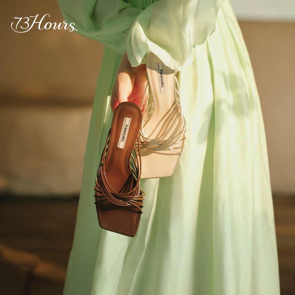 Женские босоножки 73hours Madrid Stroll Summer New French High Heel Sandals Gold Slippers Женская верхняя одежда Сандалии