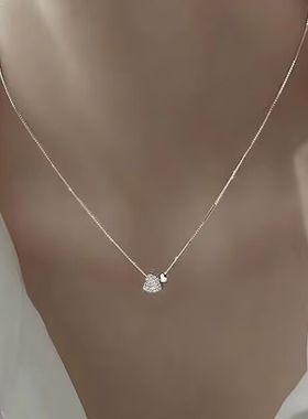 s925纯银项链女款锁骨链心形吊坠