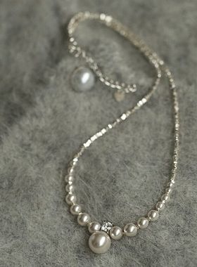 碎银几两珍珠项链女锁骨链颈链