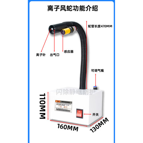 SL-080BF吹尘离子风枪除静电除尘自动感应式离子风蛇风嘴斯莱德 - 图3