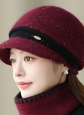 加绒保暖帽子兔毛绒盆帽女秋冬