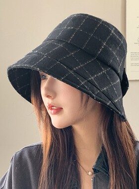 女秋冬新蝴蝶结后开叉大帽檐百搭