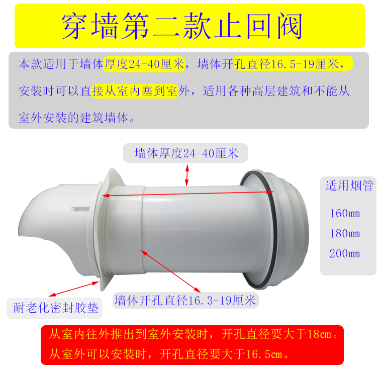 抽油烟机砖墙出口玻璃窗出风口排风口排烟管止回阀厨房挖孔烟管