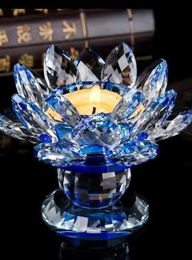 水晶烛台摆件水晶七彩莲