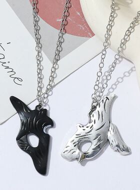 2PCS Antique Silver-plated Necklace Couple Vintage Style Lea