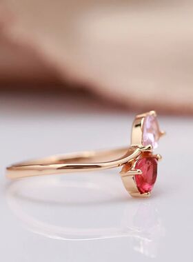 Pink Natural Zircon Simple Slim Rings For Women 585 Rose Gol