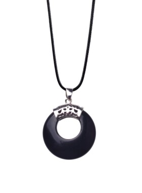 Black Onyx Pendant Necklace for Women Men Natural Agate Ston