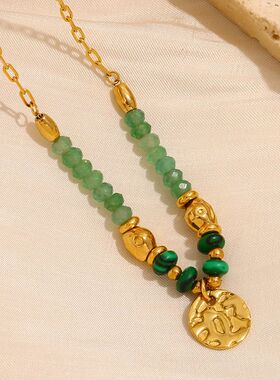 New Trend Green Color Gemstone Pendant Necklace Gold Plated