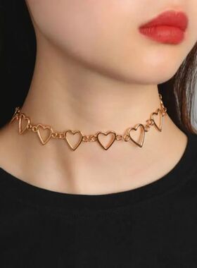 New Hollow Korean Sweet Love Heart Choker Necklace Statement