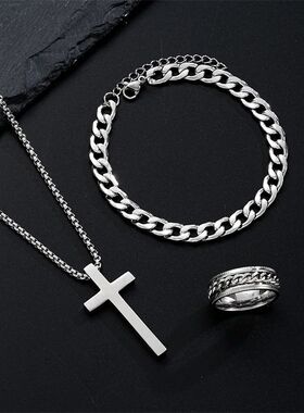 Black Titanium Steel Cross Pendant Necklace for Men Women Mi