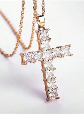 Necklaces Female Pendants Gold Multi Color Crystal Jesus Cro